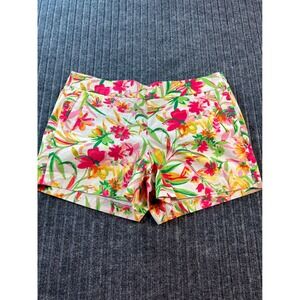 J.CREW Floral Shorts Women 14 White Pink Yellow Tropical Cotton Side Zip Garden